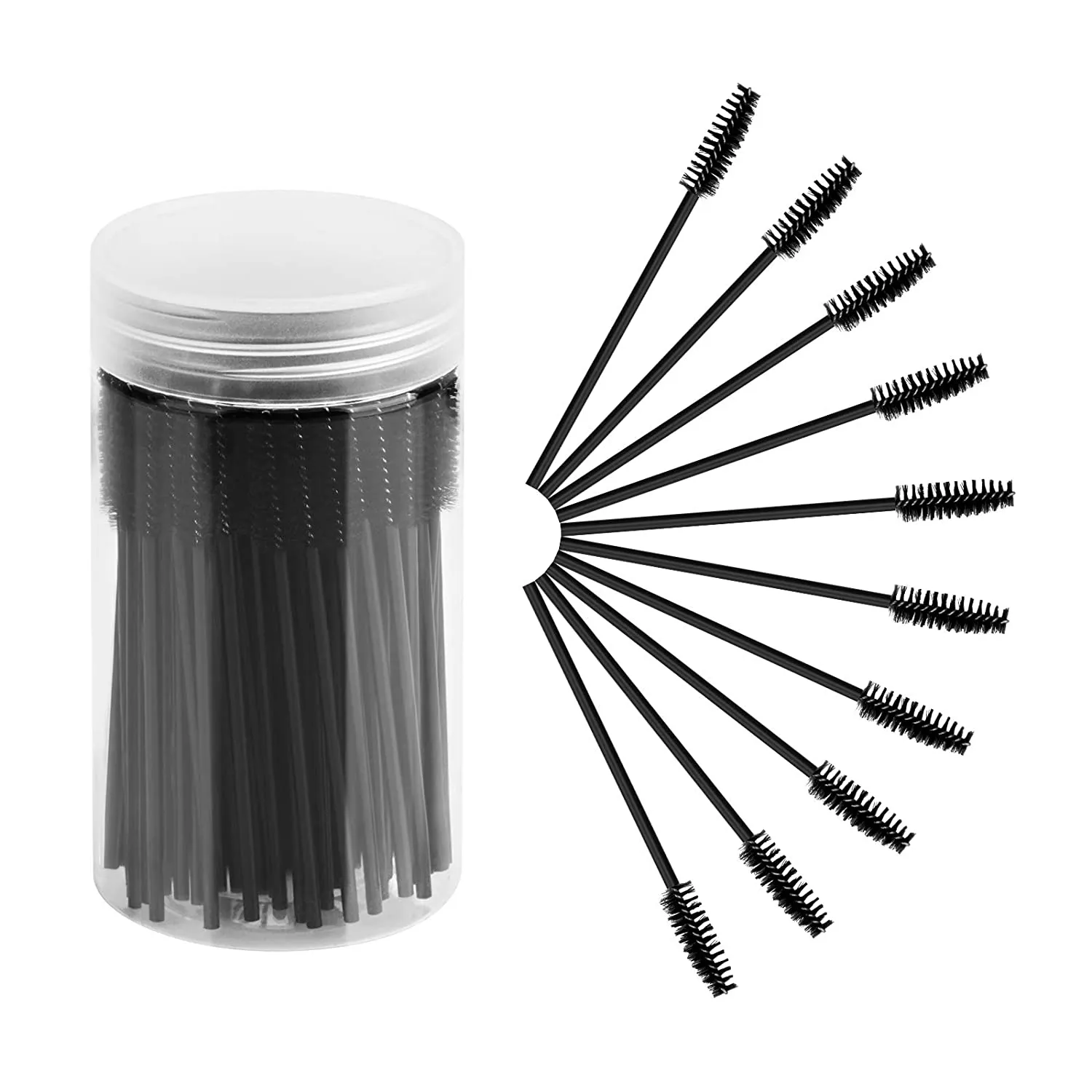Cuttte 100pcs Disposable Mascara Brushes Wands with Container, Eyelash Brush Spoolie Brushes for Eyelash Extensions and Mascara Use