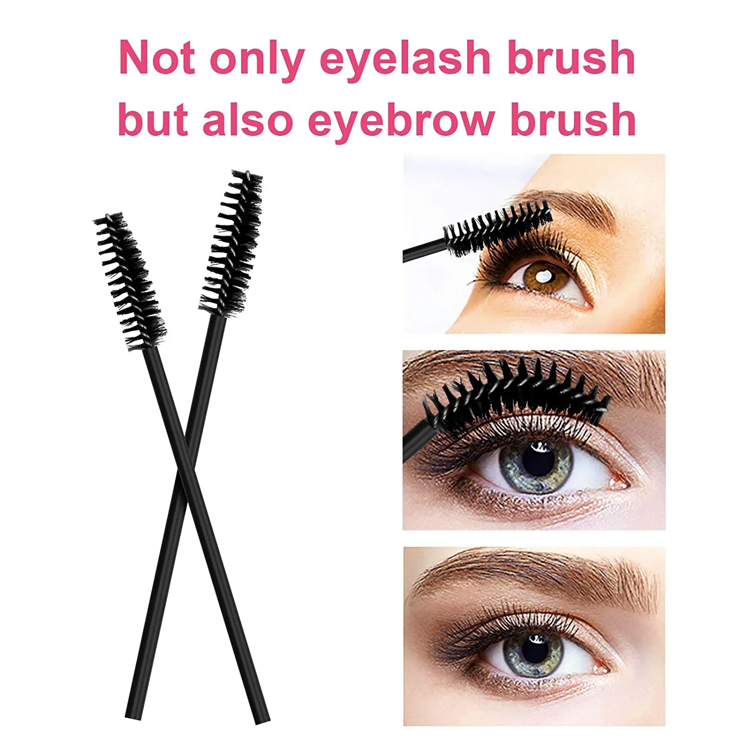 Cuttte 100pcs Disposable Mascara Brushes Wands with Container, Eyelash Brush Spoolie Brushes for Eyelash Extensions and Mascara Use